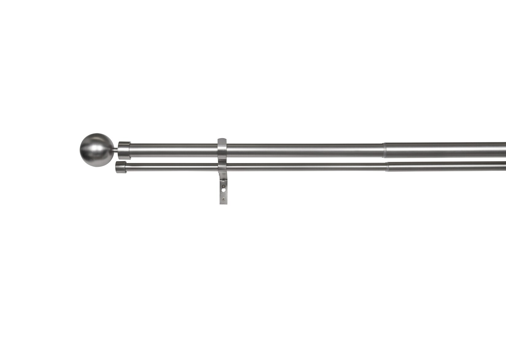 Ondeco Gardinenstange ausziehbar 1-lauf - 2-lauf Wandmontage Endstück Kugel 25/28 mm Farbe: Edelstahl-Optik, Größe: 190-360 cm 2-lauf