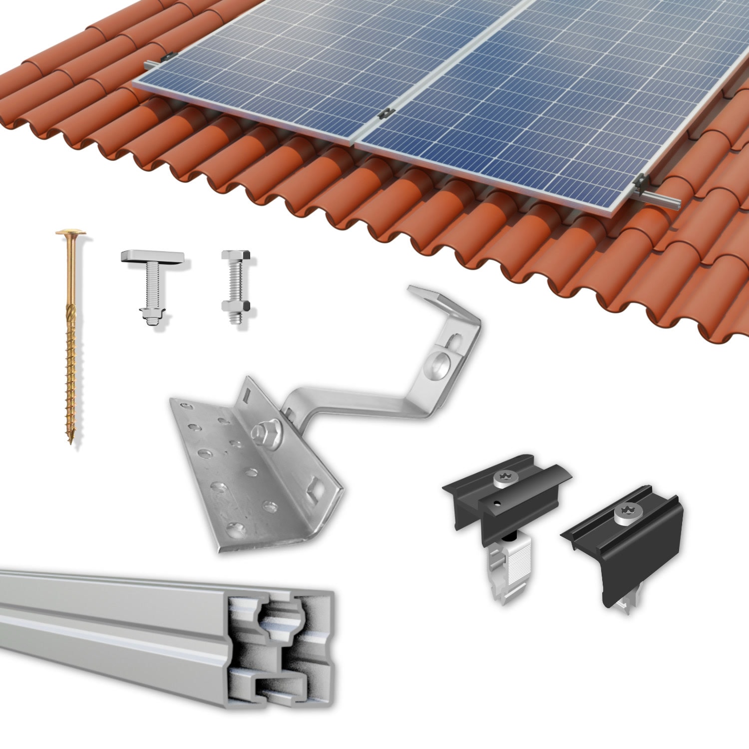 Halterung Balkonkraftwerk f&uuml;r Ziegeldach - 2 Module Komplettset - Bild 1