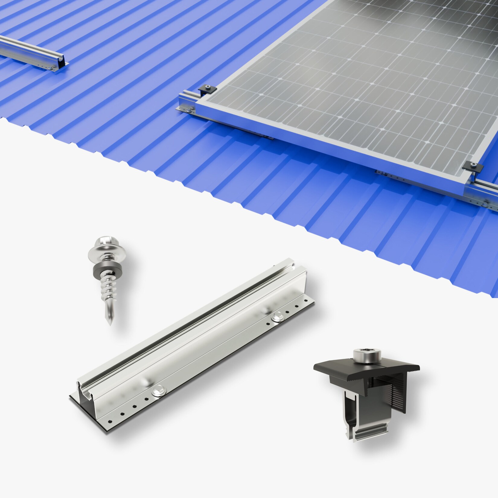 Trapezblech-Montageset für 4 Module mit Kurzschienen | 09504729927323