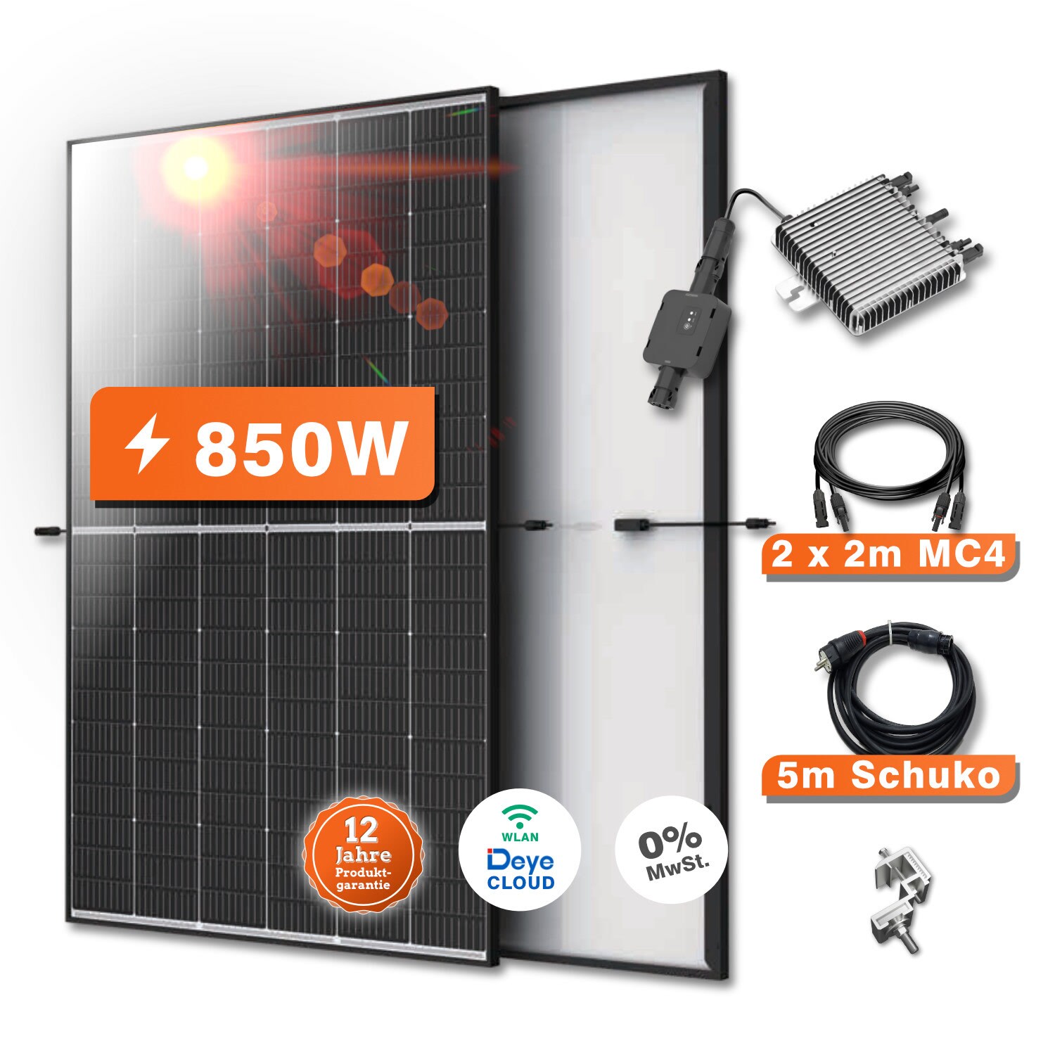 850W Balkonkraftwerk - Solaranlage Komplettset mit Deye 800W Wechselrichter WiFi - Bild 1
