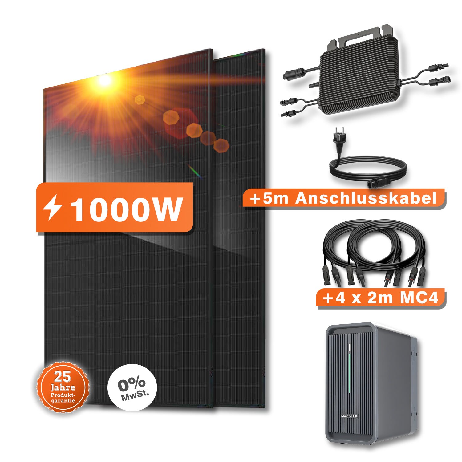 1000W Balkonkraftwerk mit 800W Wechselrichter + 2.24kWh Speicher | 09506651525455