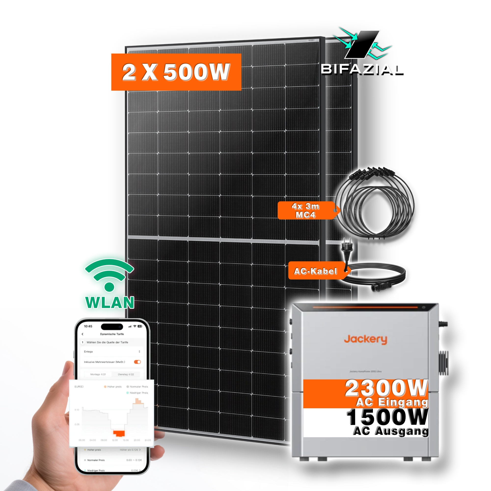 Balkonkraftwerk mit Jackery HomePower Ultra 2000 Speicher-Wechselrichter und 2x 500W Solarmodulen - Bild 1