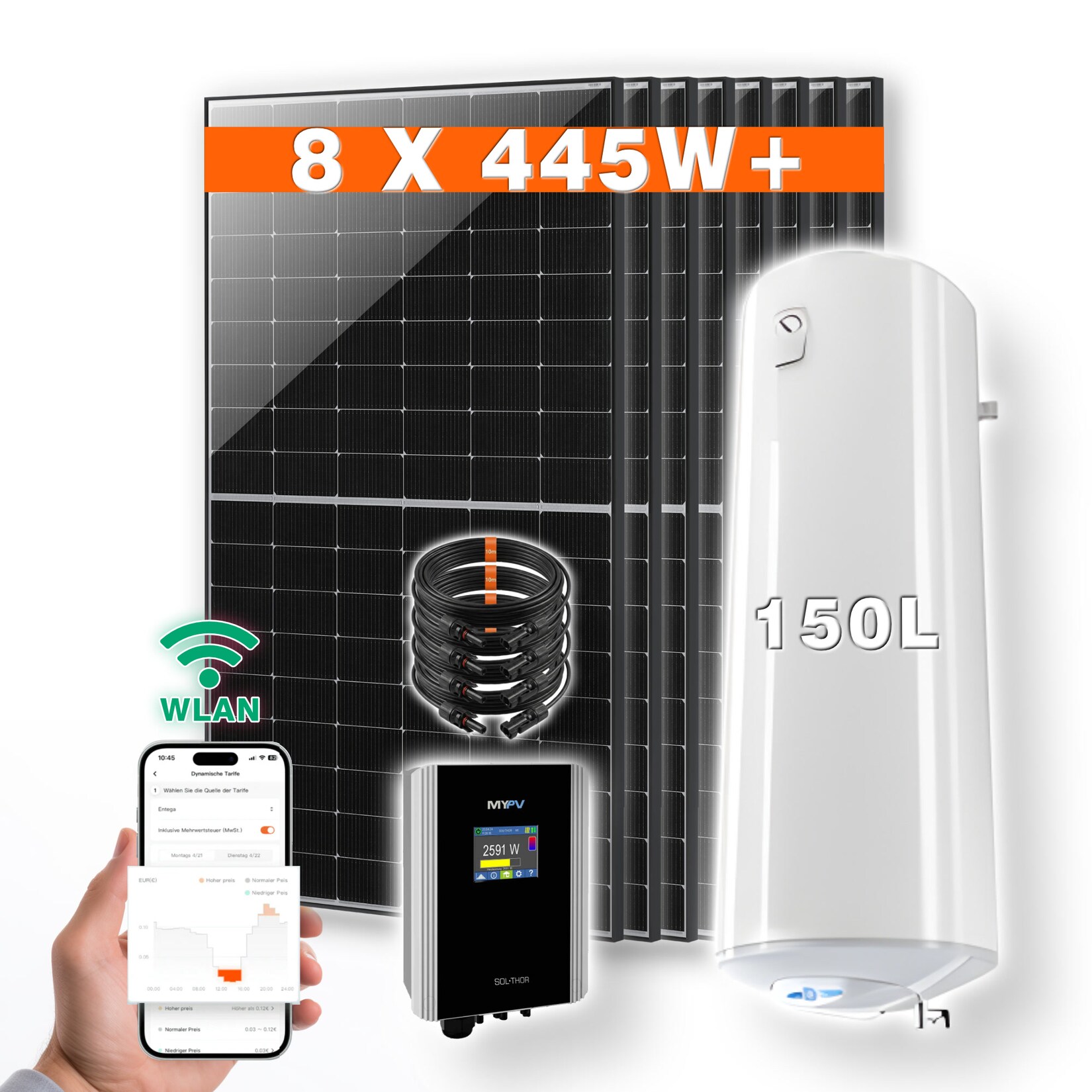 PVundSO Warmwasserset SOL-THOR mit  Boiler und 8 Solarmodulen