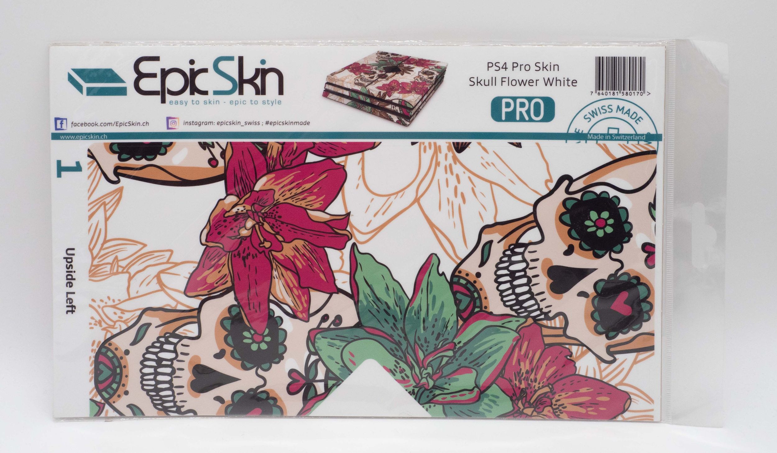 PS4 Pro Skin - Design Aufkleber Skull Flower White - Bild 1