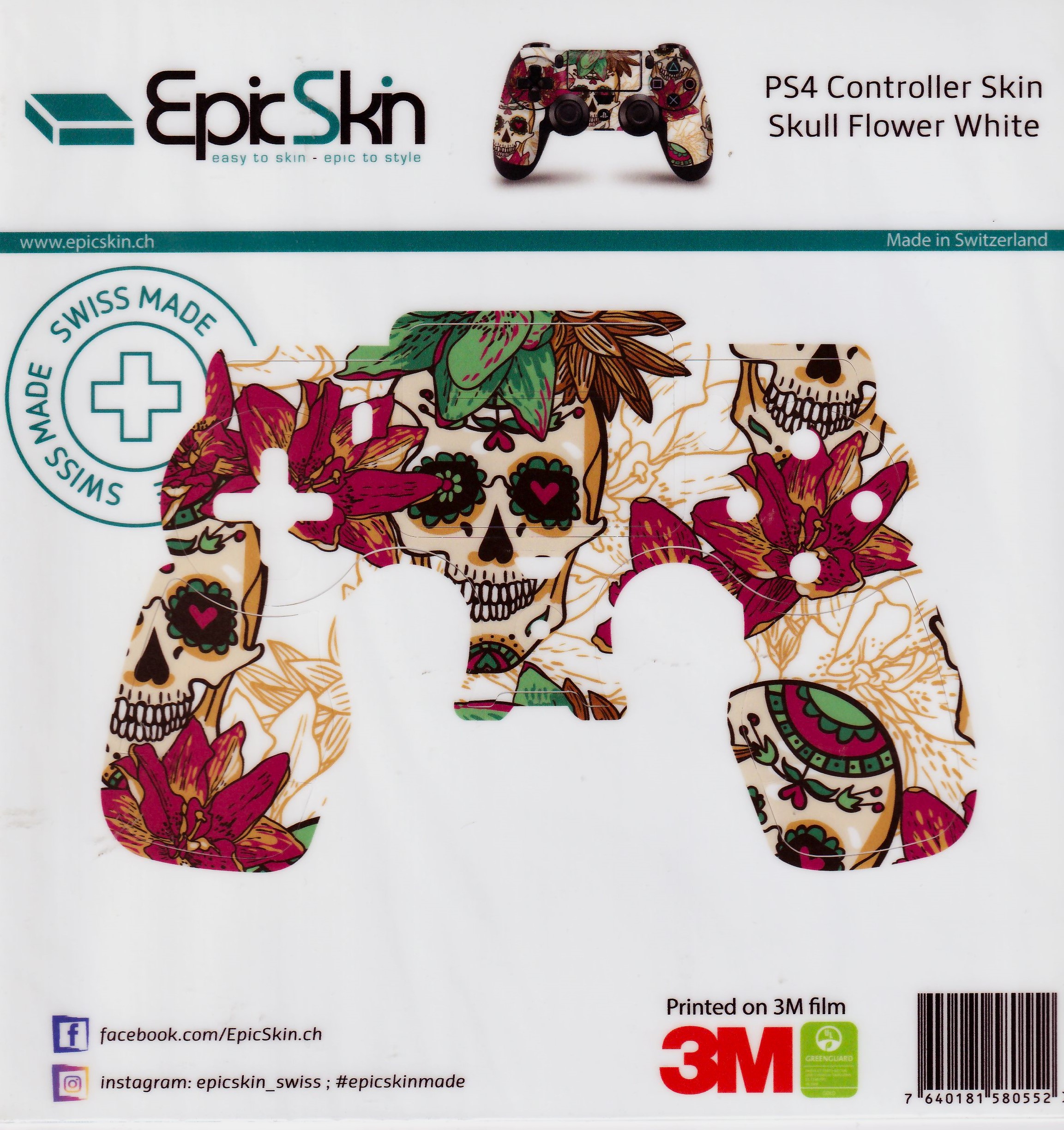 PS4 Controller Skin - Design Aufkleber Skull Flower White - Bild 1