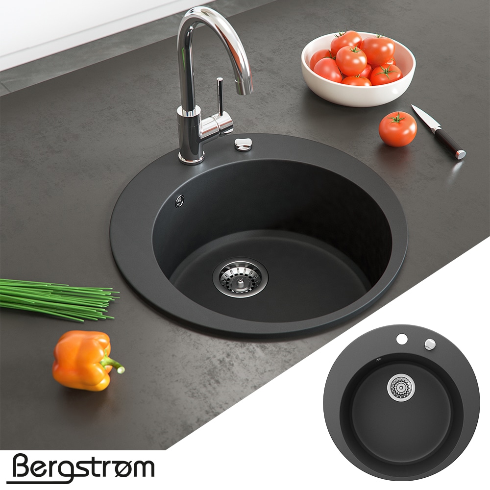 Granit Sp&uuml;le K&uuml;chensp&uuml;le Einbausp&uuml;le Sp&uuml;lbecken+Drehexcenter+Siphon Schwarz - Bild 1