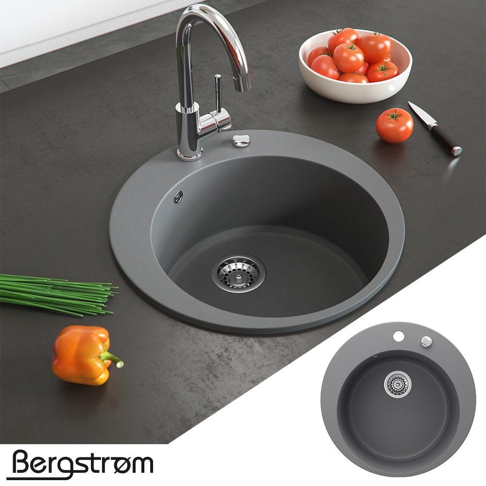 Granit Sp&uuml;le K&uuml;chensp&uuml;le Einbausp&uuml;le Sp&uuml;lbecken+Drehexcenter+Siphon Grau - Bild 1