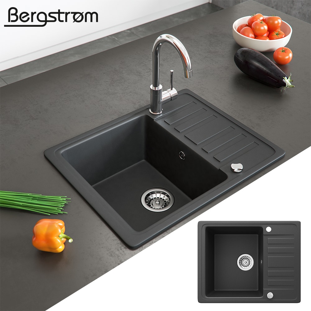 Sp&uuml;le K&uuml;chensp&uuml;le Einbausp&uuml;le Sp&uuml;lbecken+Drehexcenter+Siphon Schwarz - Bild 1