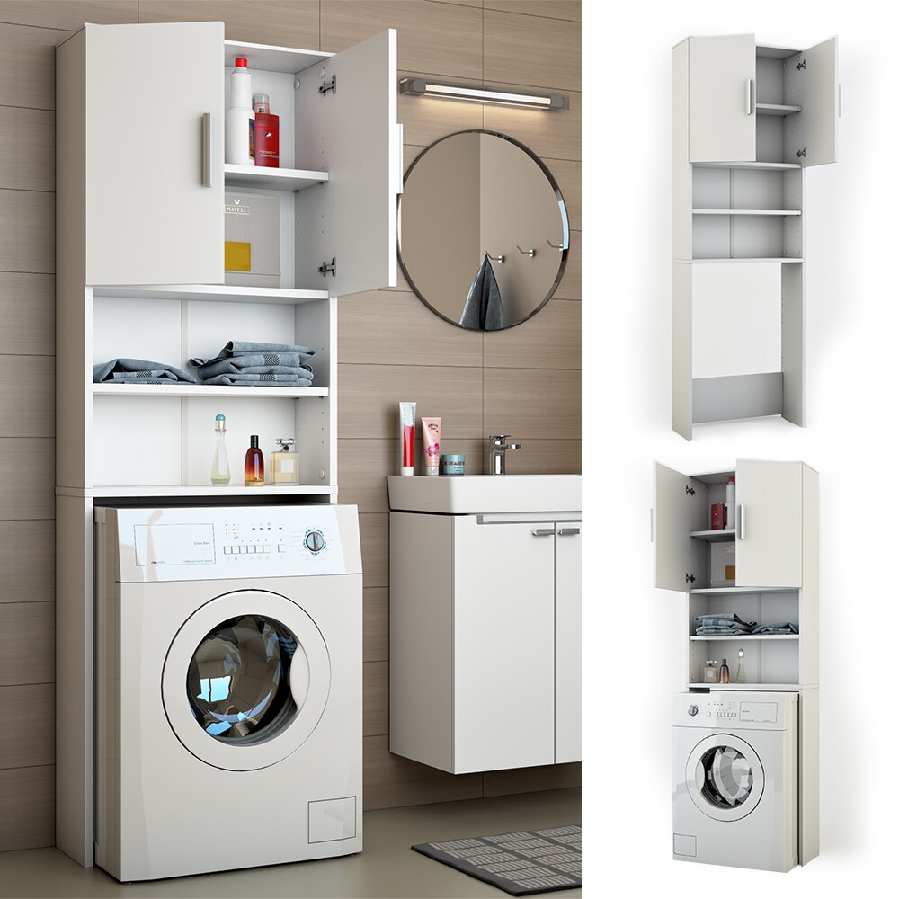 VICCO Waschmaschinenschrank 190 x 64 cm Wei&szlig; - Badregal Regal Hochschrank f&uuml;r Waschmaschine Trockner - Bild 1