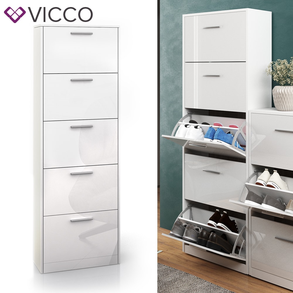 Vicco Schuhschrank Gizmo Schuhkipper Schuhregal Regal 5 F&auml;cher Wei&szlig; Hochglanz - Bild 1