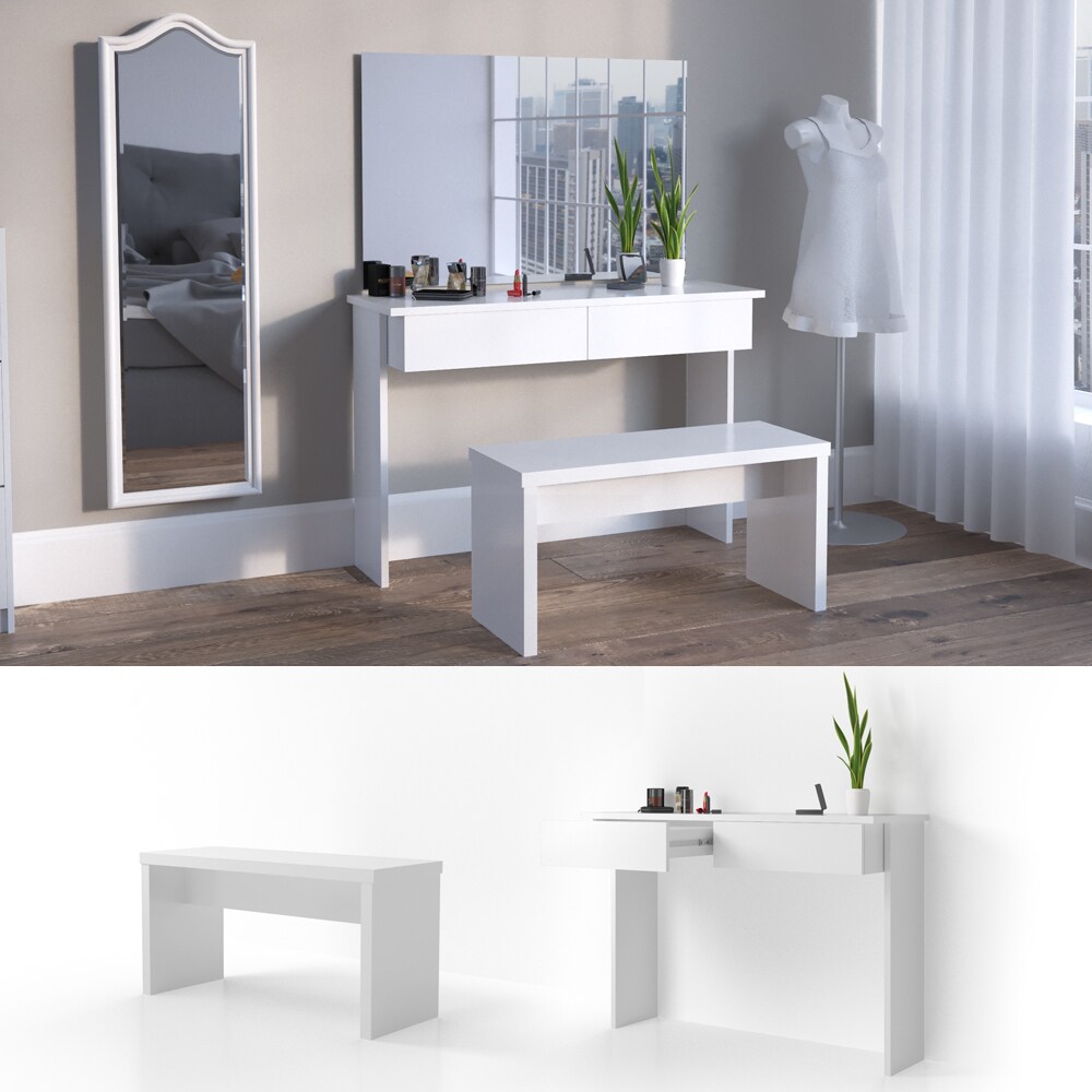 Vicco Schminktisch Azur Kosmetiktisch Frisiertisch Frisierkommode Wei&szlig; Hochglanz inklusive Sitzbank - Bild 1