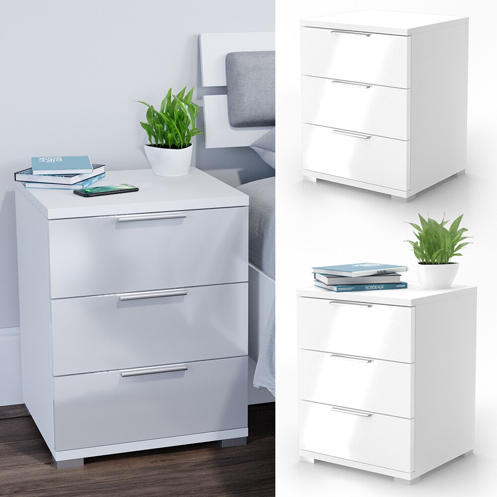 VICCO 2x Nachtschrank Kommode Nachttisch Schublade Schlafzimmer Weiß Hochglanz | 04260486835022