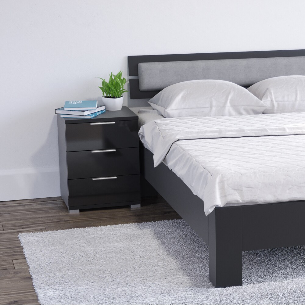 VICCO 2x Nachtschrank Kommode Nachttisch Schublade Schlafzimmer Schwarz Hochglanz - Bild 1