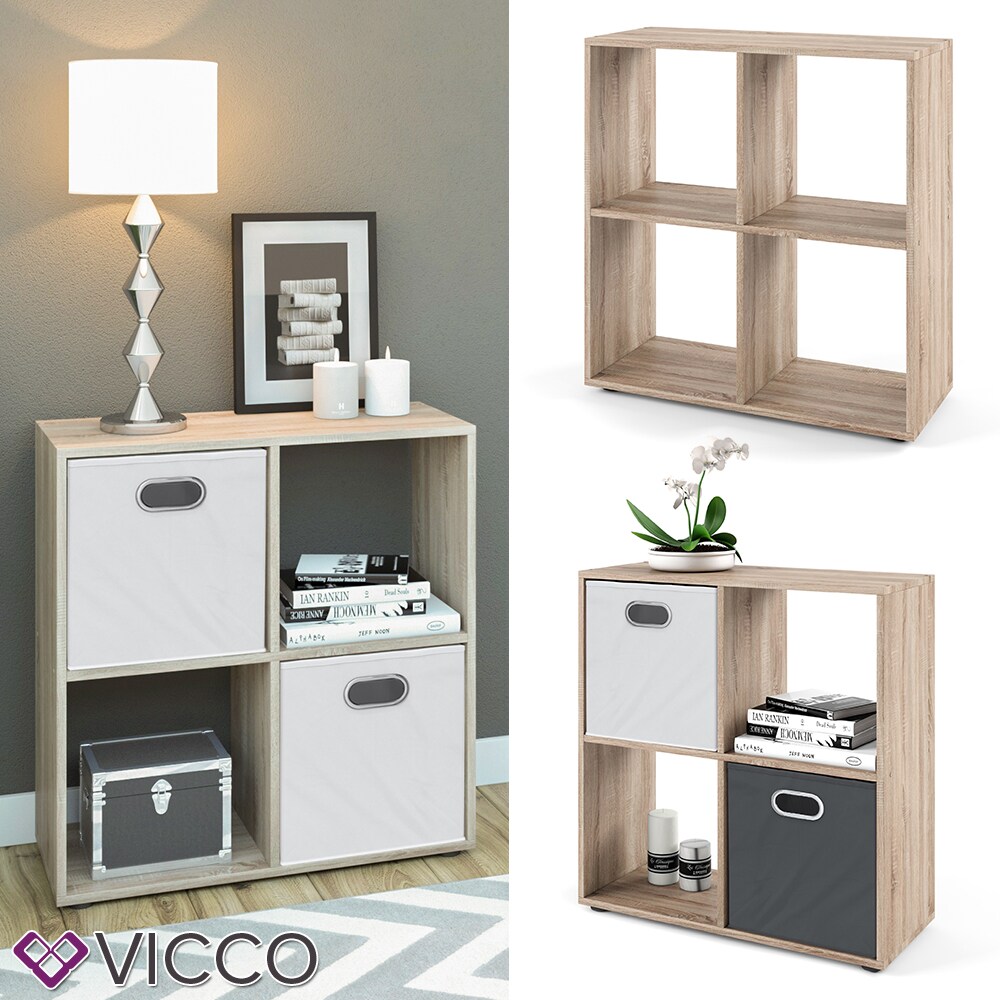 VICCO Raumteiler TETRA 4 Fächer Eiche Sonoma Bücherregal Würfelregal Standregal