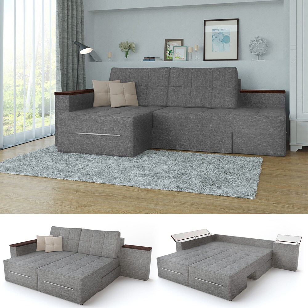 Ecksofa mit Schlaffunktion 240 x 160 cm Grau -  Eckcouch Sofa Couch Schlafsofa Taschenfederkern