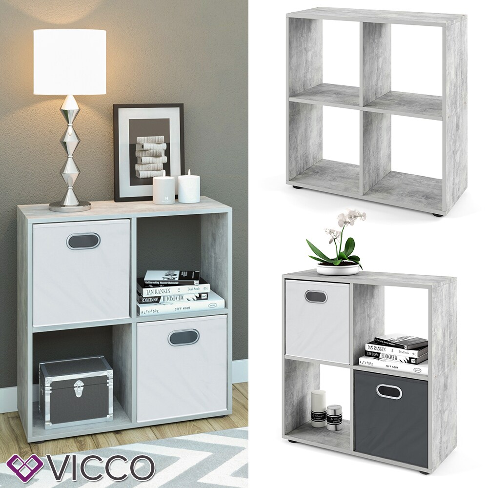 VICCO Raumteiler TETRA 4 Fächer Grau Beton - Standregal Bücherregal Büroregal
