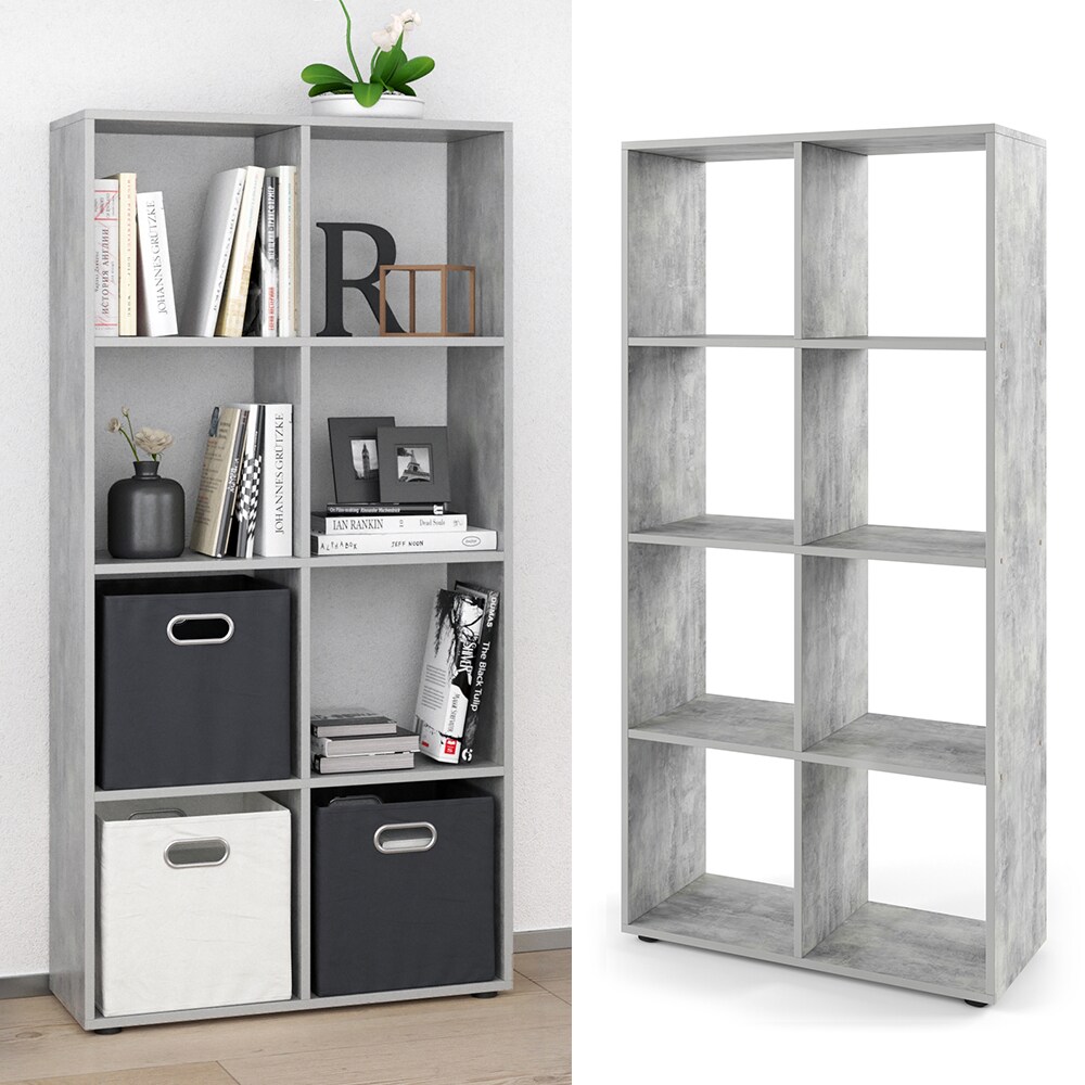 VICCO Raumteiler SCUTUM 8 F&auml;cher Grau Beton - B&uuml;cherregal Standregal Wandregal - Bild 1