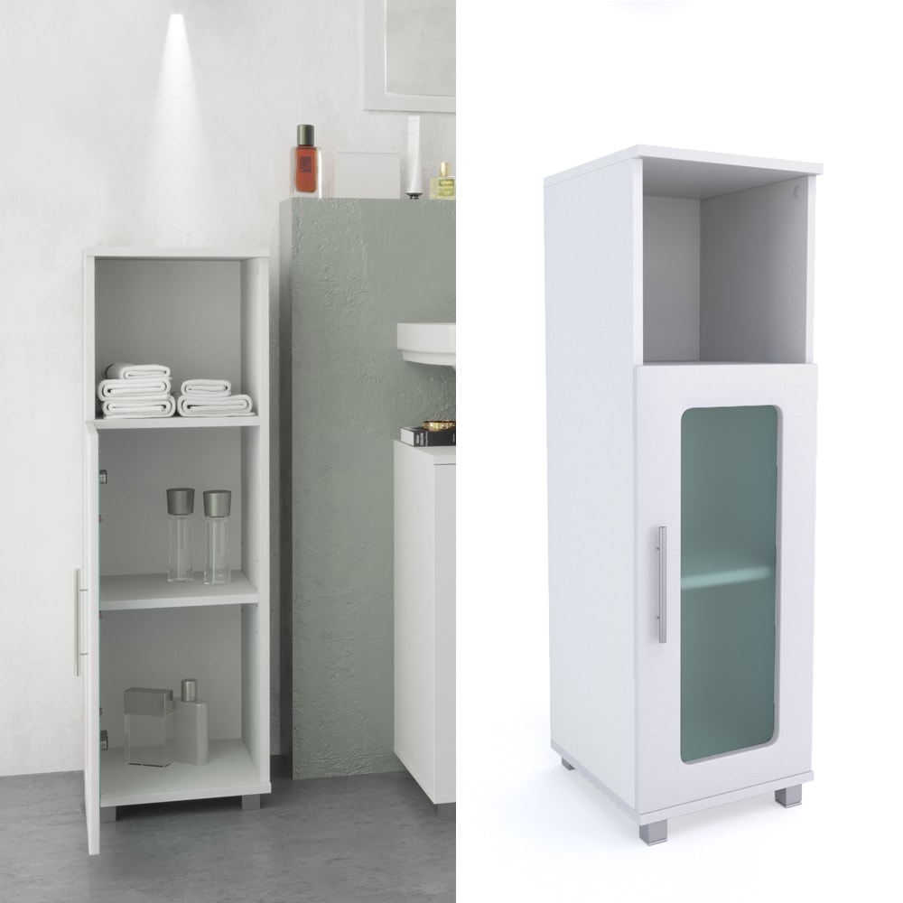 VICCO Badschrank RAYK 95 x 30 cm Wei&szlig; - Bad Schrank Milchglas Regal Badregal - Bild 1