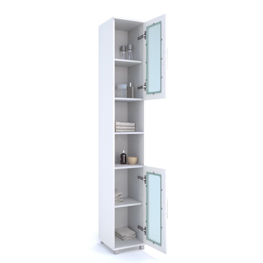 Vicco Badschrank Rayk Badezimmerschrank Hochschrank Badregal Schrank Glas Wei&szlig; - Bild 1