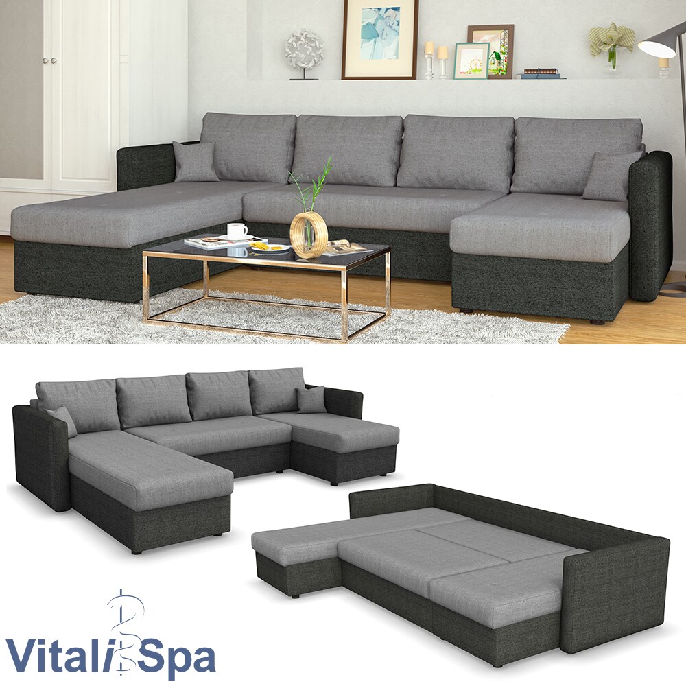 VICCO XXL Ecksofa mit Schlaffunktion Anthrazit - Wohnlandschaft Schlafsofa Sofa Taschenfederkern Couch - Bild 1
