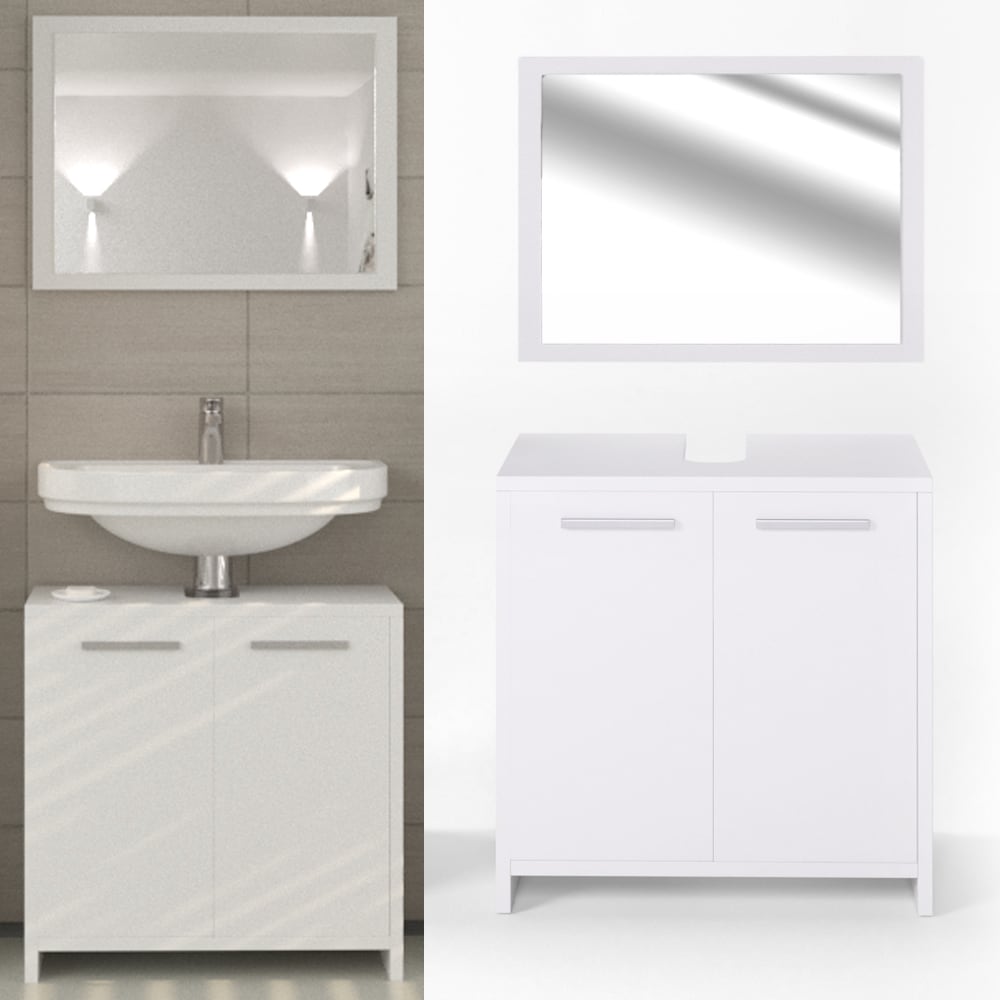 Vicco Badm&ouml;bel Set Kiko Badezimmer Spiegel Kommode Unterschrank Wei&szlig; - Bild 1