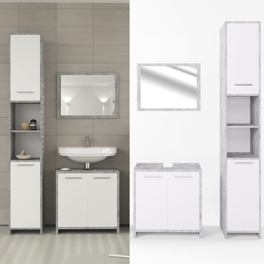 Vicco Badm&ouml;bel Set Kiko Badezimmer Spiegel Kommode Unterschrank Beton - Bild 1