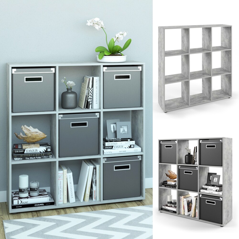 VICCO Raumteiler NOVE 9 F&auml;cher Grau Beton - W&uuml;rfelregal Raumtrenner Standregal - Bild 1