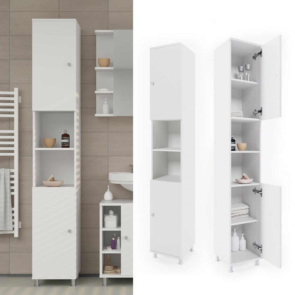 VICCO Badschrank FYNN 190 x 30 cm Weiß – Badezimmerschrank Hochschrank Badregal | 04251421901841