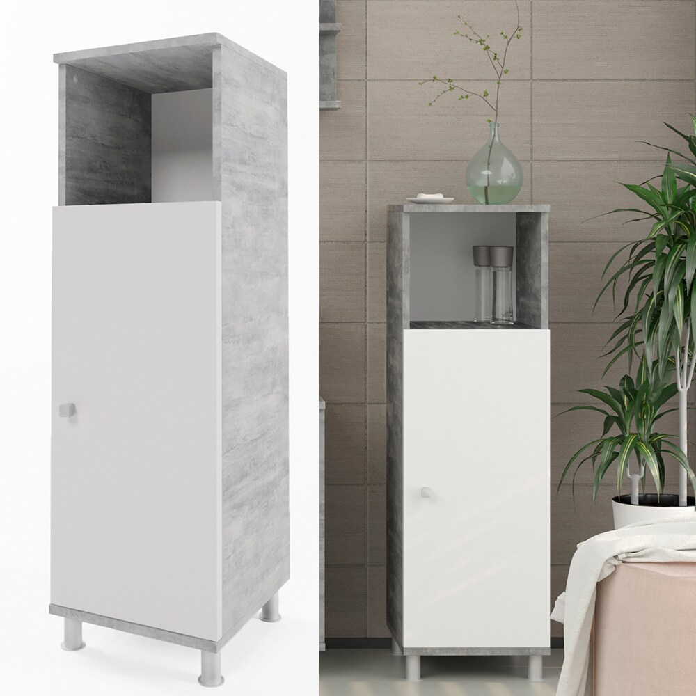 VICCO Badschrank FYNN Weiß / Grau Beton - Badezimmerschrank Badregal Midischrank
