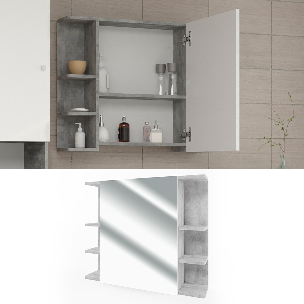 VICCO Badspiegel FYNN 80 x 64 cm Grau Beton – Spiegel Spiegelschrank Wandspiegel | 04251421901902