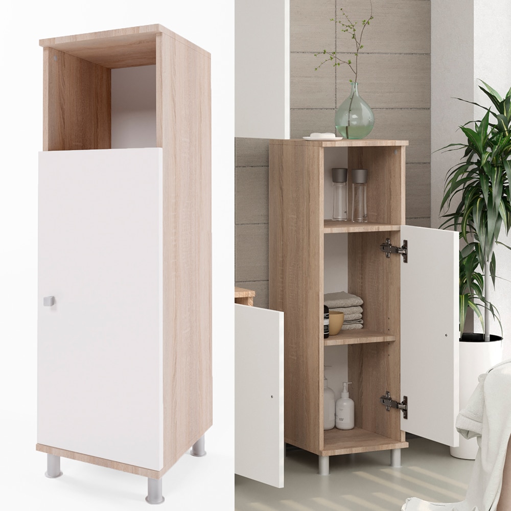 VICCO Badschrank FYNN Wei&szlig; Eiche Sonoma - Beistellschrank Regal Badregal Kommode - Bild 1