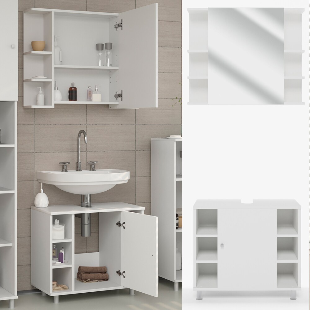 Vicco Badmöbel Set Fynn Badezimmer Spiegel Kommode Unterschrank Bad Weiß