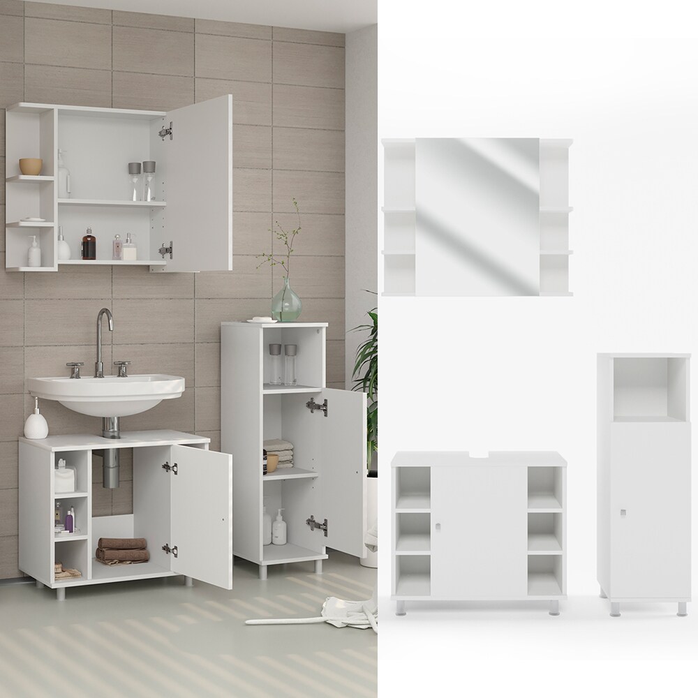 Vicco Badmöbel Set Fynn Badezimmer Spiegel Kommode Unterschrank Bad Weiß