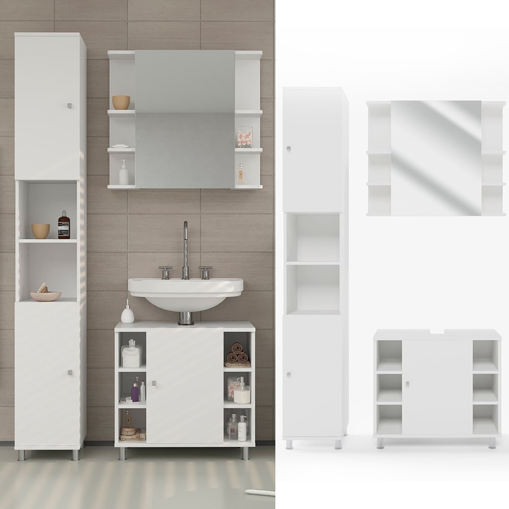 Vicco Badm&ouml;bel Set Fynn Badezimmer Spiegel Kommode Unterschrank Bad Wei&szlig; - Bild 1