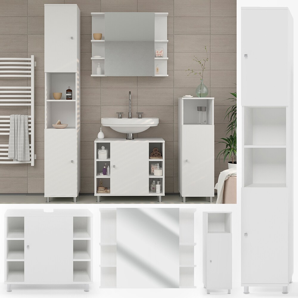 Vicco Badm&ouml;bel Set Fynn Badezimmer Spiegel Kommode Unterschrank Bad Wei&szlig; - Bild 1