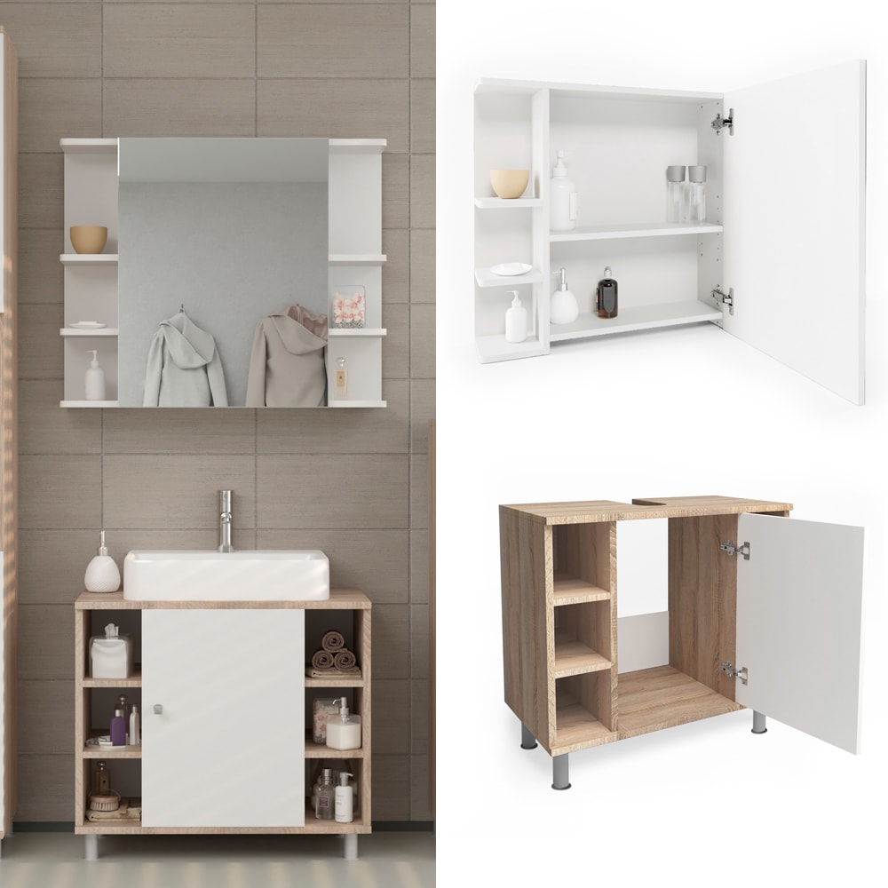 Vicco Badm&ouml;bel Set Fynn Badezimmer Spiegel Kommode Unterschrank Sonoma - Bild 1