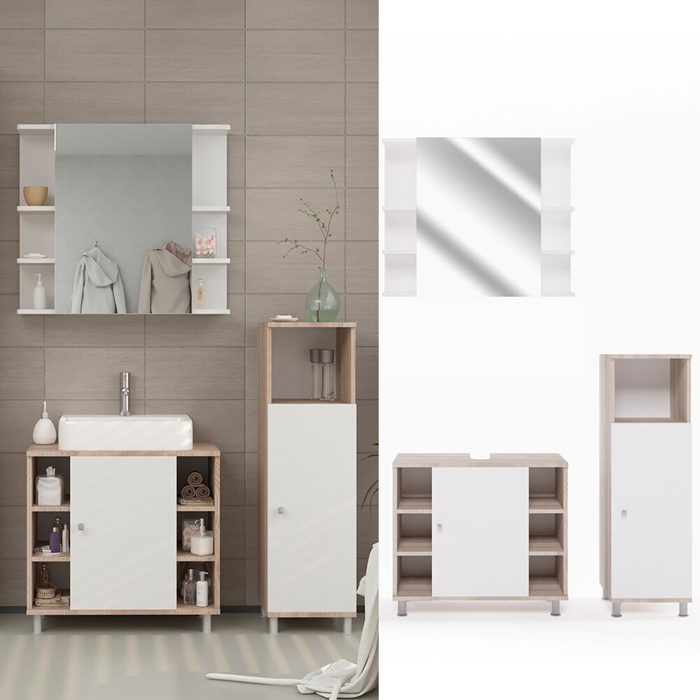 Vicco Badmöbel Set Fynn Badezimmer Spiegel Kommode Unterschrank Sonoma