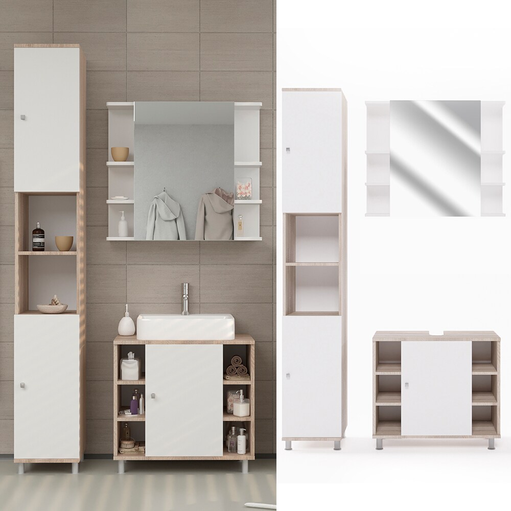 Vicco Badm&ouml;bel Set Fynn Badezimmer Spiegel Kommode Unterschrank  Sonoma - Bild 1