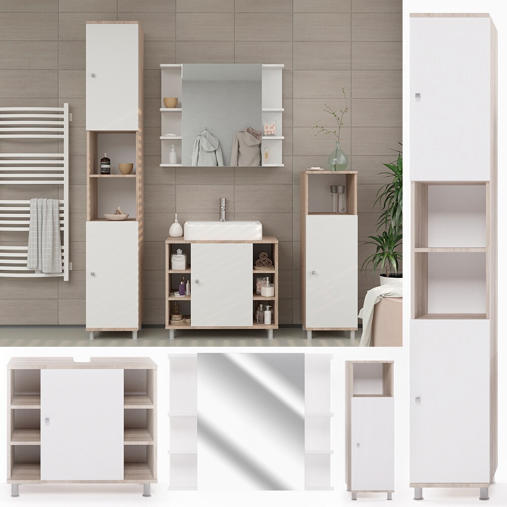 Vicco Badmöbel Set Fynn Badezimmer Spiegel Kommode Unterschrank Sonoma
