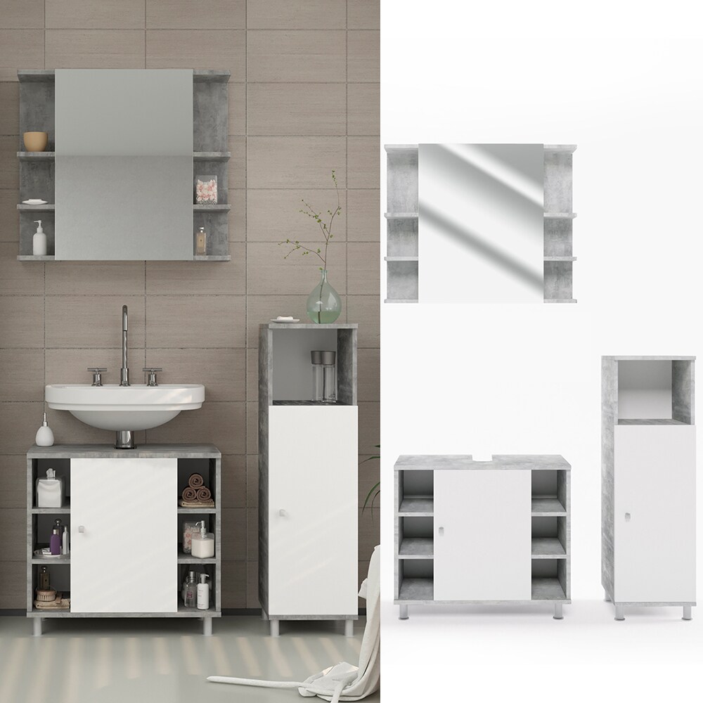 Vicco Badm&ouml;bel Set Fynn Badezimmer Spiegel Kommode Unterschrank Grau Beton - Bild 1