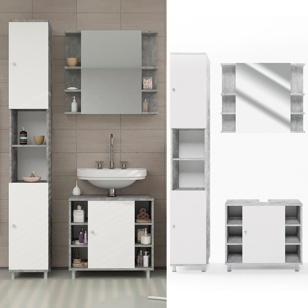 Vicco Badm&ouml;bel Set Fynn Badezimmer Spiegel Kommode Unterschrank Grau Beton - Bild 1