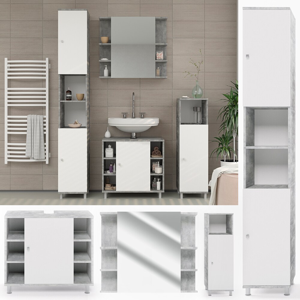 Vicco Badm&ouml;bel Set Fynn Badezimmer Spiegel Kommode Unterschrank Grau Beton - Bild 1