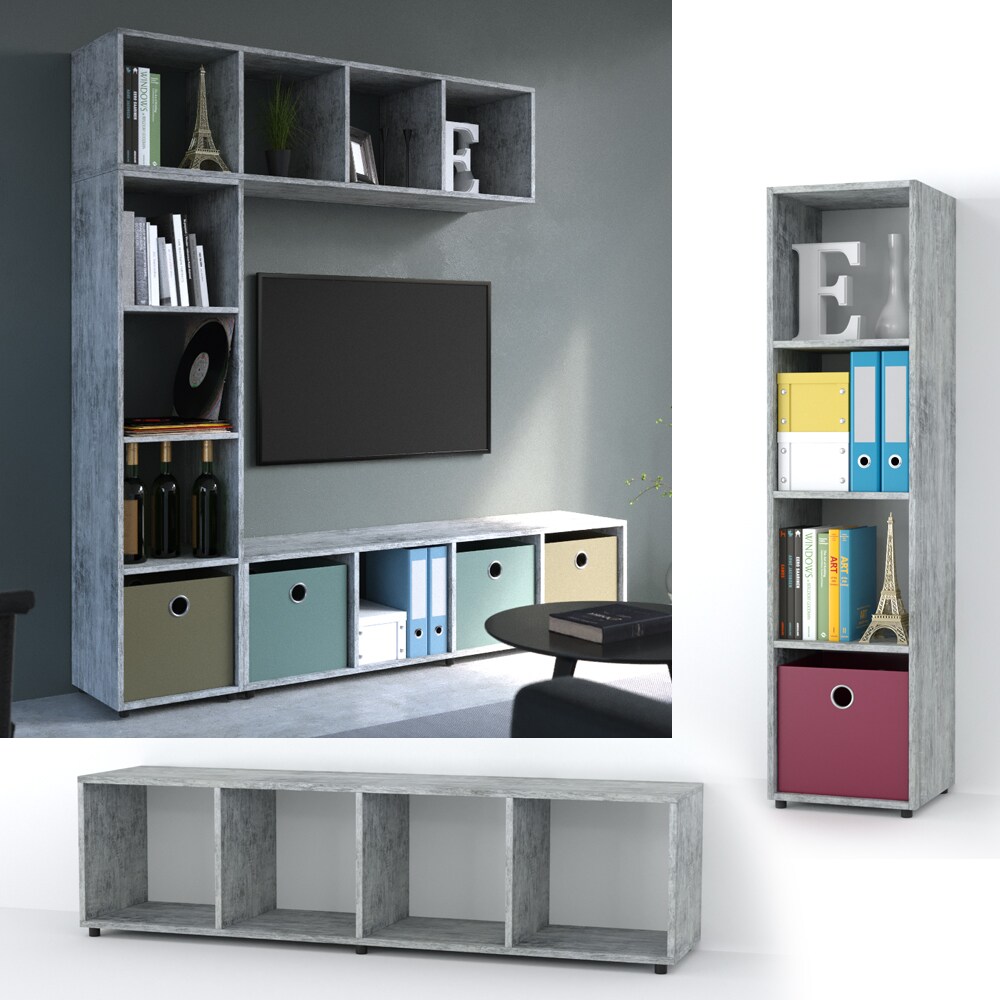 VICCO Raumteiler LUDUS 4 Fächer Grau Beton – Standregal Sideboard Bücherregal | 04251421911376