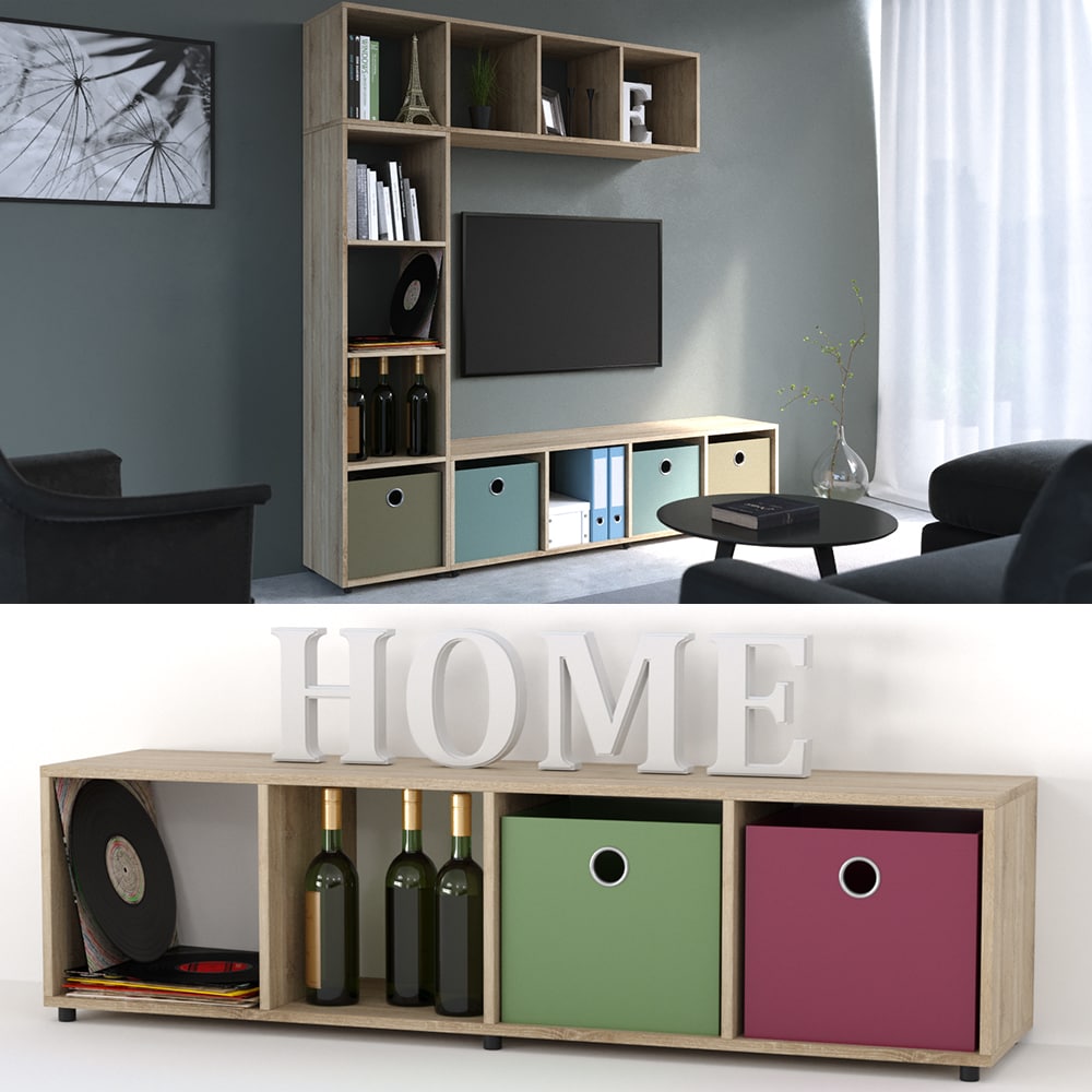 VICCO Raumteiler Ludus 4 F&auml;cher Sonoma 144 x 36 cm - Standregal H&auml;ngeregal Regal TV Lowboard - Bild 1