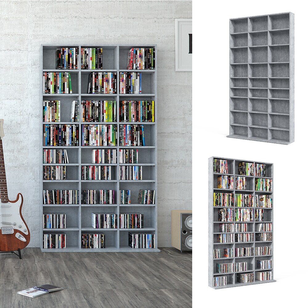 Vicco Wandregal CD DVD Regal Standregal Medienregal Regalwand B&uuml;cherregal  Beton - Bild 1