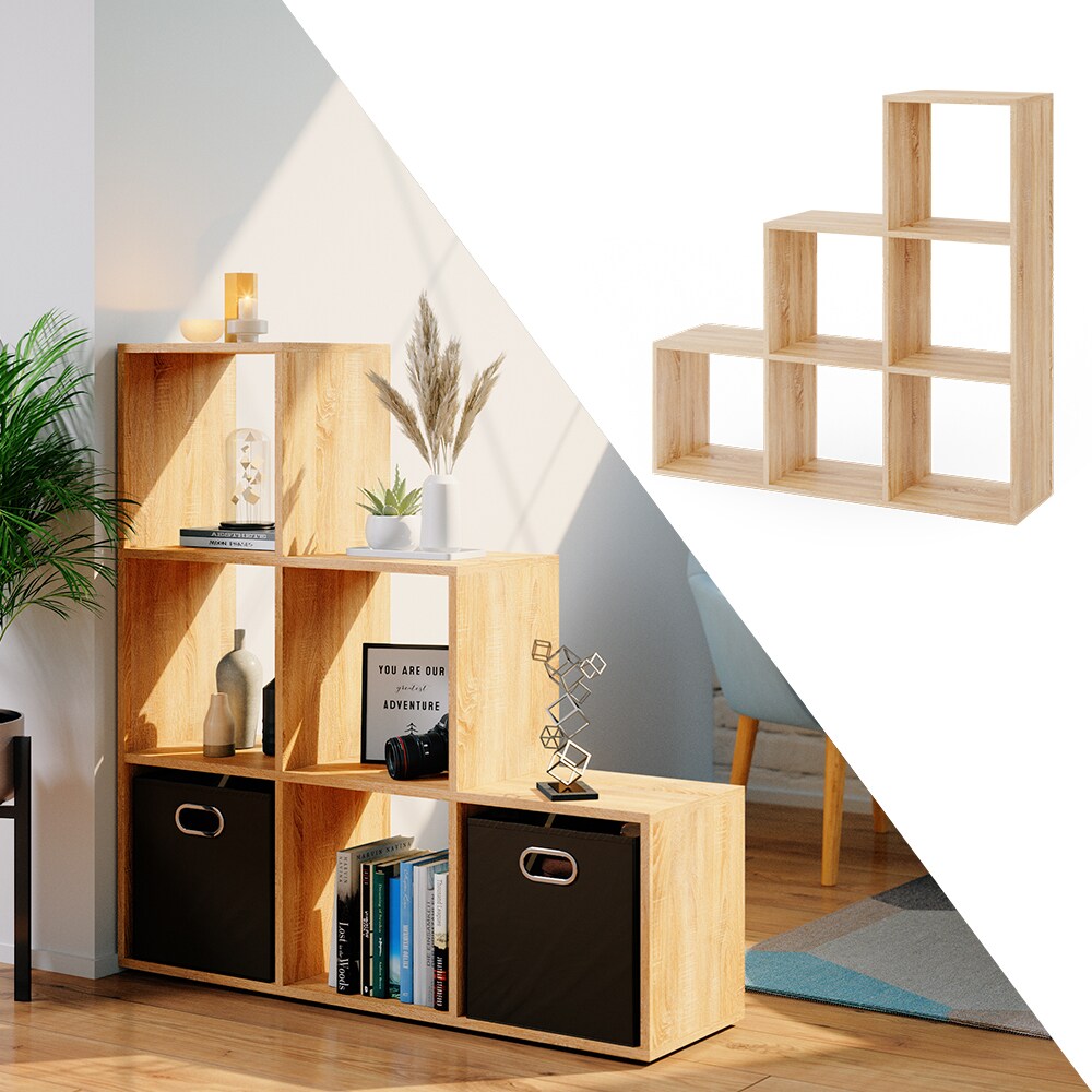 VICCO Treppenregal 6 F&auml;cher Eiche Sonoma - Raumteiler Raumtrenner B&uuml;cherregal - Bild 1