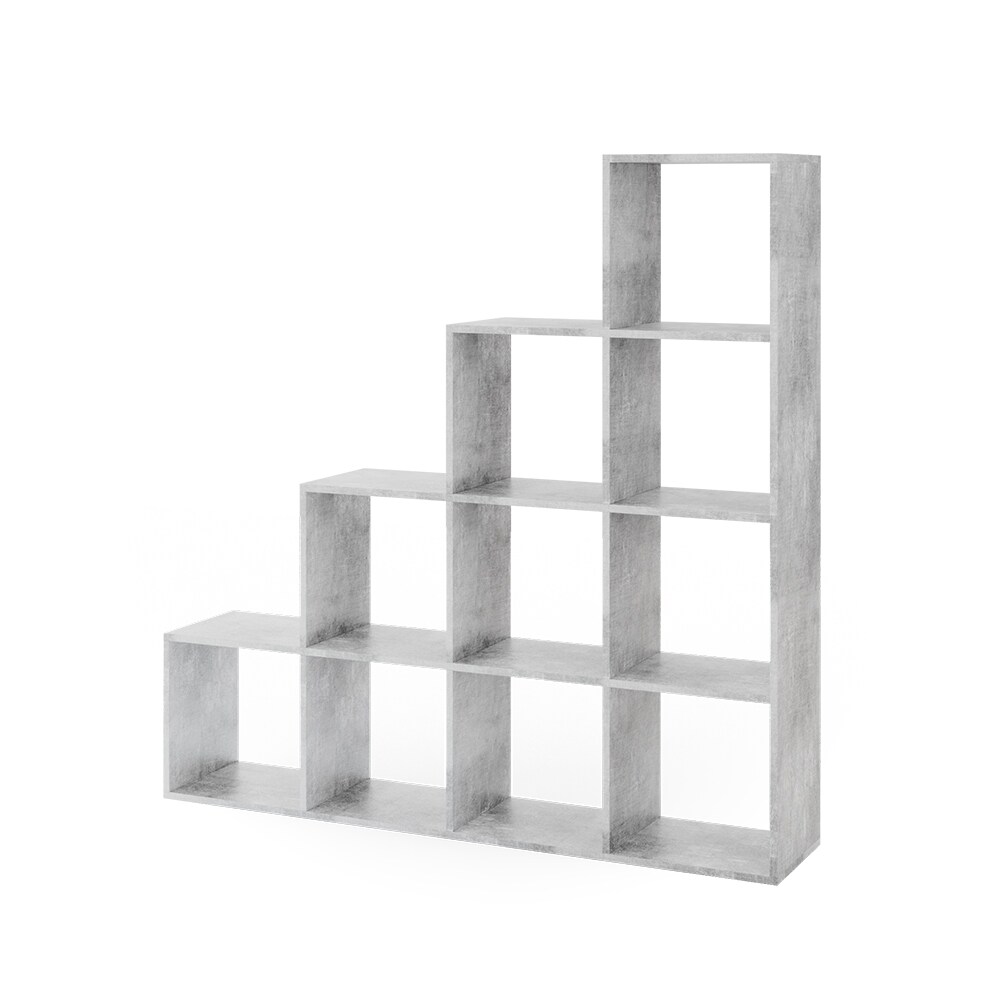VICCO Treppenregal 10 Fächer Grau Beton - Raumteiler Stufenregal Bücherregal
