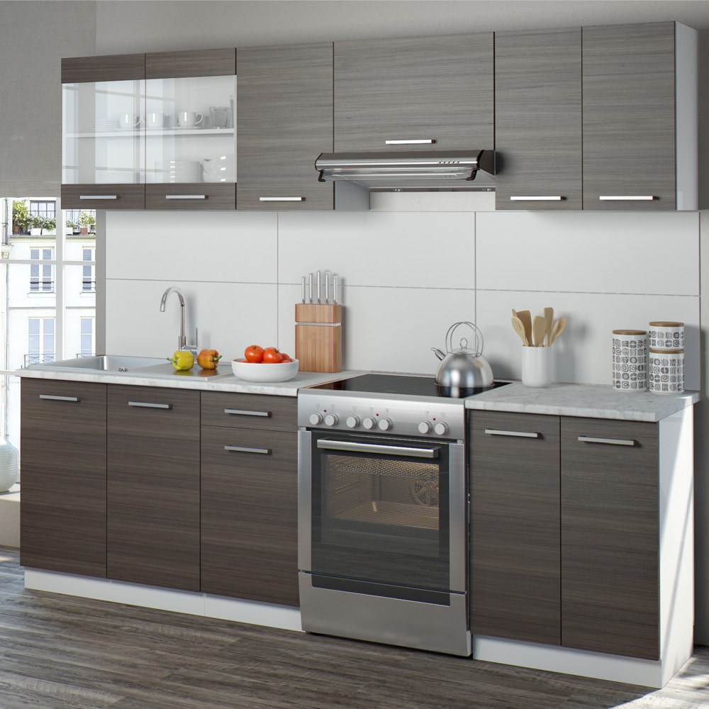 Vicco K&uuml;che Raul K&uuml;chenzeile K&uuml;chenblock Einbauk&uuml;che 240 cm Edelgrau - Bild 1