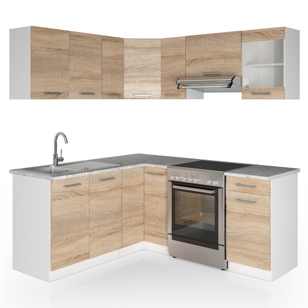 Vicco K&uuml;che K&uuml;chenzeile L-Form K&uuml;chenblock Einbauk&uuml;che Komplettk&uuml;che 167x187cm Sonoma - Bild 1
