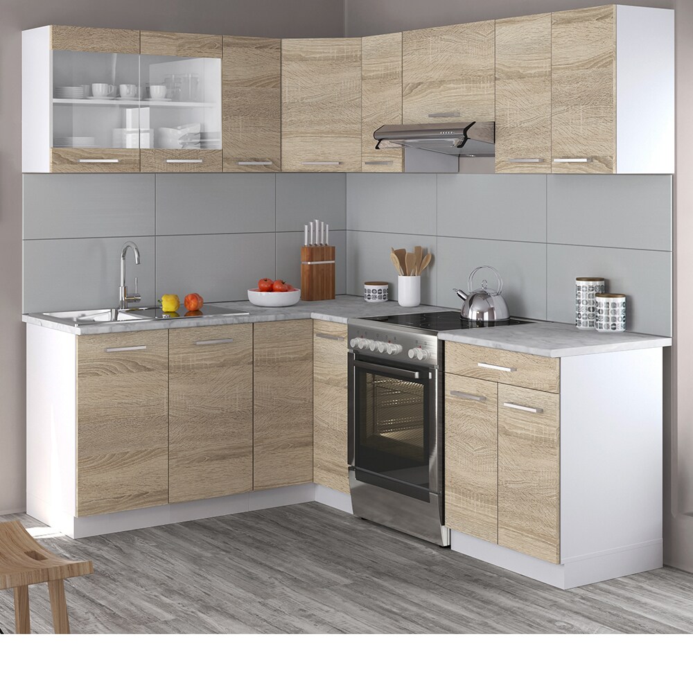 VICCO KÜCHENZEILE L 210CM KÜCHENBLOCK WINKEL ECK EINBAU SONOMA EICHE R-LINE